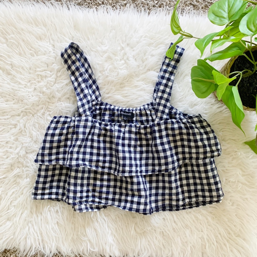 Madewell gingham check ruffle crop top - Picture 3 of 5